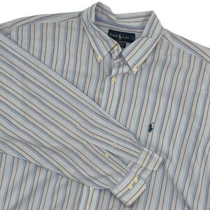 Ralph Lauren Yarmouth Button Down Shirt Men 17 32/33 Blue Stripe 100% Cotton